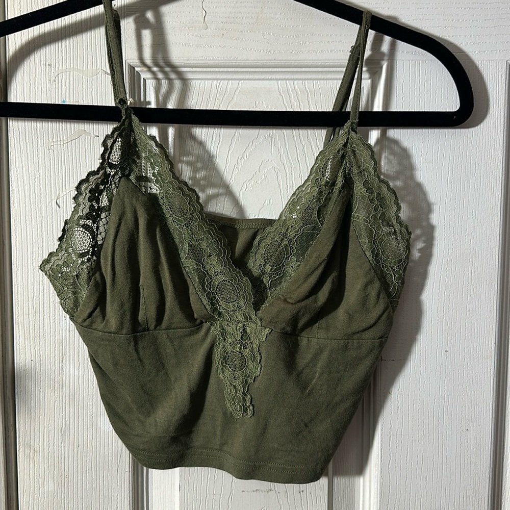 Green laced crop top